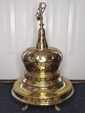 HUGE brass burner Snake Charmer Incense Burner Egyptian Revival serpent Lady Vtg